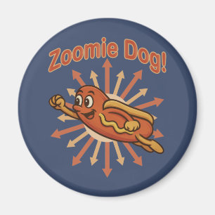 Imán Zoomie Dog Flying Hot Dog Personalizado - Fun Retr