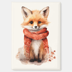 Imán Zorrito Adorable con una Bufanda Roja