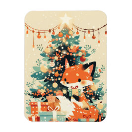 Imán Zorro con árbol de Navidad y regalos