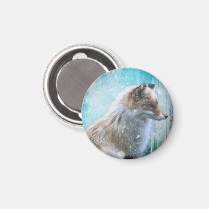 Imán Zorro de Furry Cute en fondo azul grunge