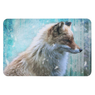 Imán Zorro de Furry Cute en fondo azul grunge