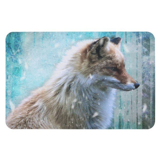 Imán Zorro de Furry Cute en fondo azul grunge (Horizontal)