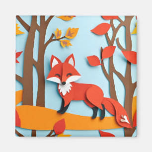Imán Zorro Rojo Efecto de Papercraft Vida Silvestre Bos