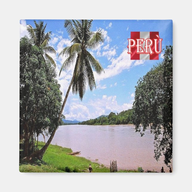 Imán zPE024 PERU, río Huallaga, bosque peruano, nevera (Frente)