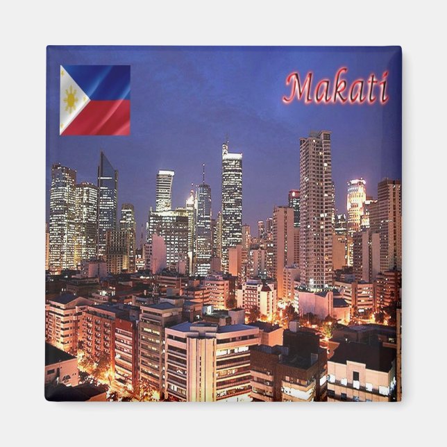 Imán zPH009 MAKATI, Ciudad Por Noche, Filipinas, Fridge (Frente)