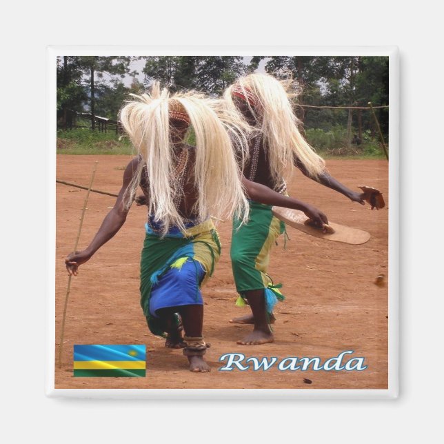 Imán zRW010 RWANDA, bailarinas ruandesas tradicionales, (Frente)