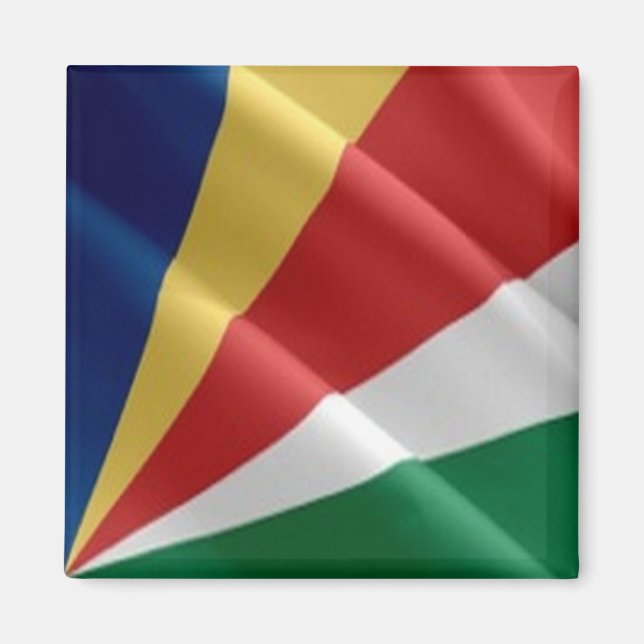 Imán zSC002 SEYCHELLES, Bandera ondulante, África, neve (Frente)