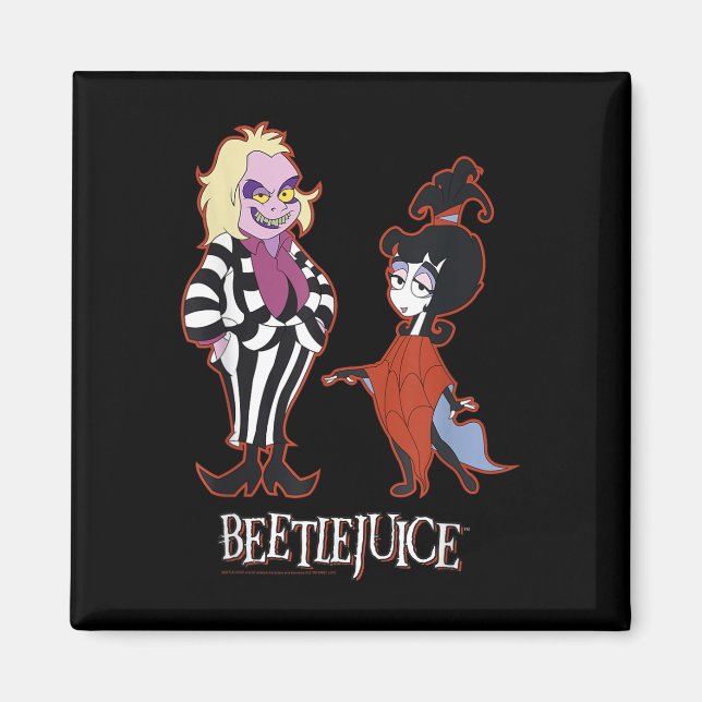 Imán Zumo De Beetlejuice Rojo Esquema Beetlejuice Y Lyd (Frente)