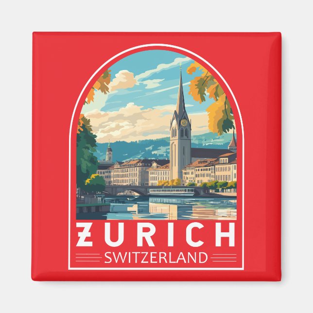 Imán Zurich Suiza Emblema de arte de viajes (Frente)