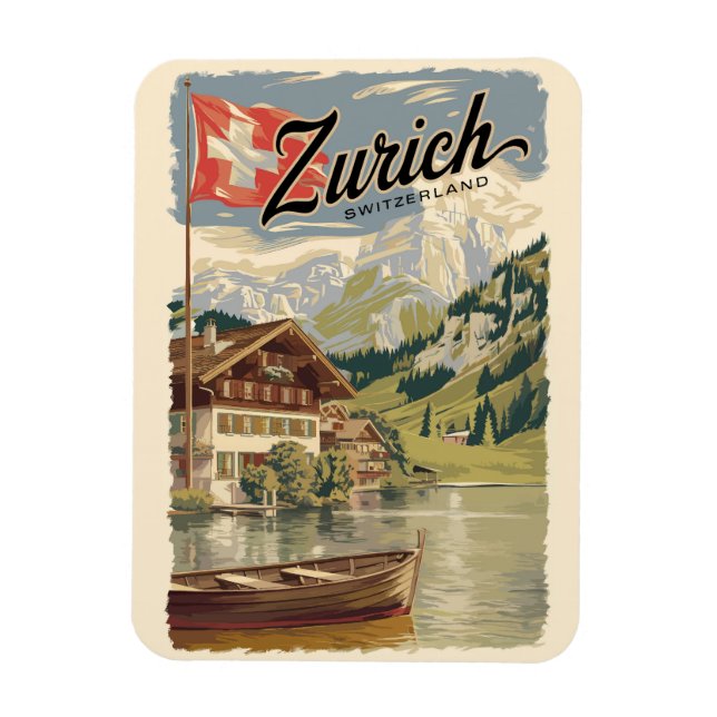 Imán Zurich Suiza Painterly Viaja arte Vintage (Vertical)