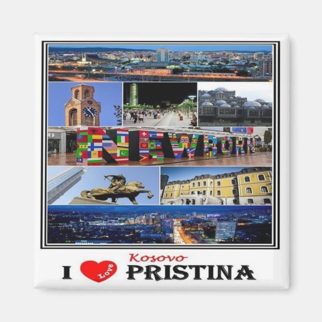 Imán zXK003 PRISTINA "I Love, Kosovo, Europe, Fridge (Frente)
