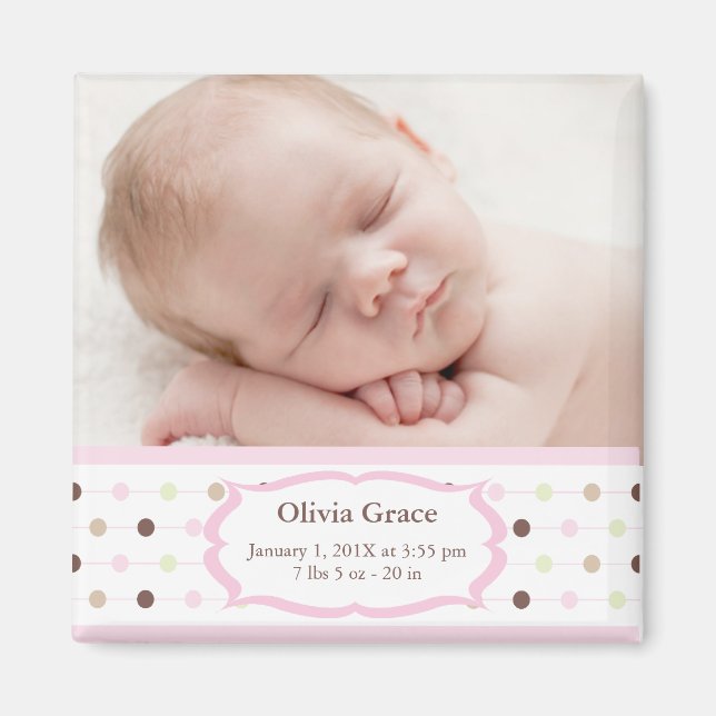 Imanes de anuncio de nacimiento fotográfico - Niña (Frente)