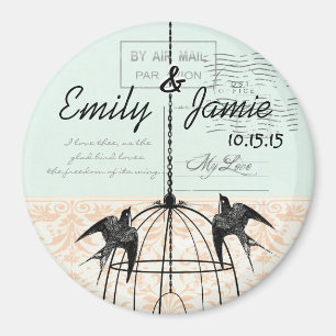 Imanes de boda de jaula de pájaro fondo de tarjeta