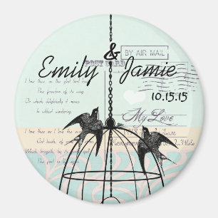 Imanes de boda de jaula de pájaro fondo de tarjeta
