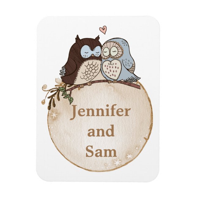 Imanes de Boda Personalizados de Búhos Lindos (Vertical)