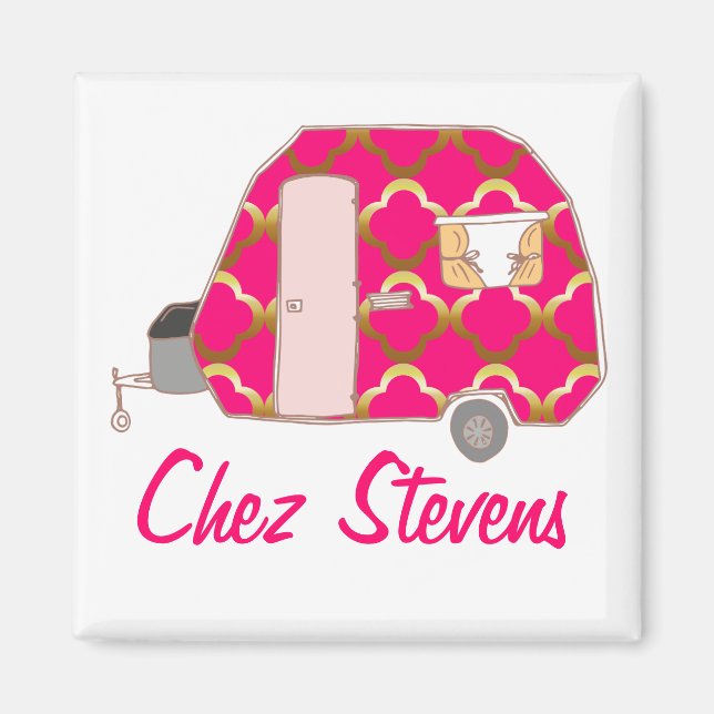 Imanes de diseño de caravana retro personalizados  (Frente)