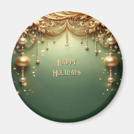 Imanes Navideños Festivos Verdes Adornos Dorados