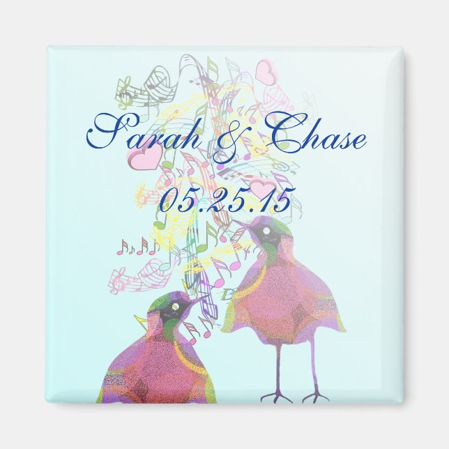Imanes para boda de pájaros de amor (Frente)
