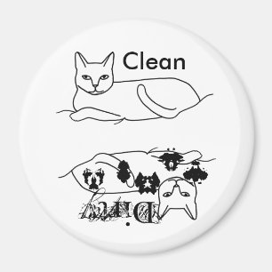Imanes sucios limpios del lavaplatos del gato