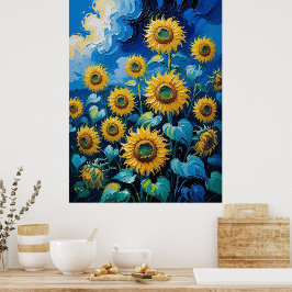 Impasto Estilo Sunflowers Gran Poster | Arte mural
