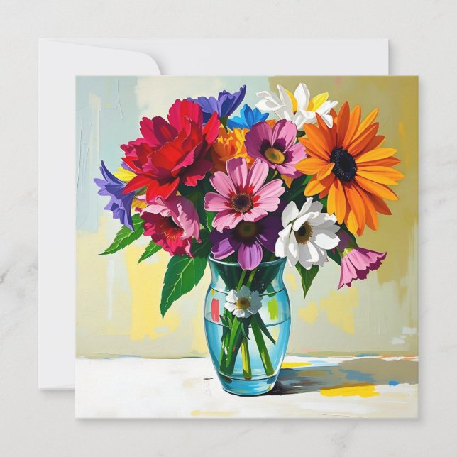 Impasto Estilo Vase de Flores Coloridas (Anverso)