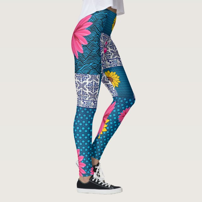 imprenta azul floral larga leggings (Derecha)