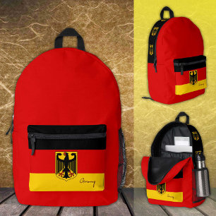 Impresa Alemania, mochila roja, bandera alemana / Deutschl