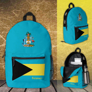 Impresa Bahamas, mochila azul, bandera de las Bahamas / pa