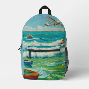 Impresa Boats Beach Sea Plane Todo sobre la mochila impres