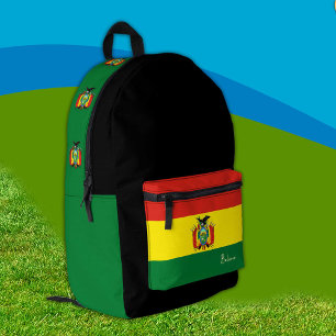 Impresa Bolivia, mochila negra, bandera boliviana / patrió