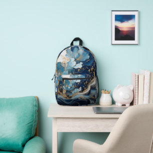 Impresa Bonita mochila de diseño Personalizado azul y oro