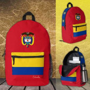 Impresa Colombia, mochila roja, bandera colombiana / patri