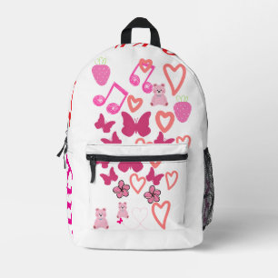 Impresa Corazones y mariposas ricas Mochila rosa con paja
