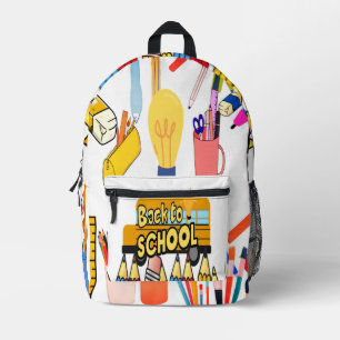 Impresa De Nuevo A La Mochila Escolar Con Símbolos De Mate