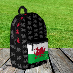 Impresa Dragón patriótico, mochila con bandera galesa, neg