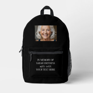 Impresa En memoria mochila de texto de foto de personaliza