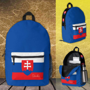 Impresa Eslovaquia, mochila azul, bandera de Eslovaquia /
