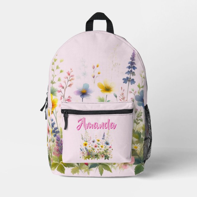 Impresa Flores Silvestres Lindas Floreciendo  Mochila De T (Anverso)