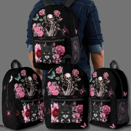 Impresa Gótico mochila arañas gatos rosas emo oscuro