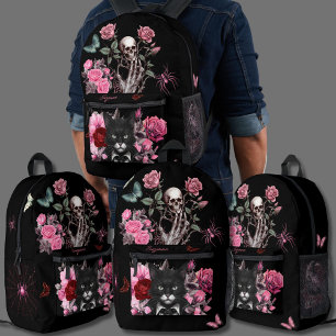 Impresa Gótico mochila arañas gatos rosas emo oscuro