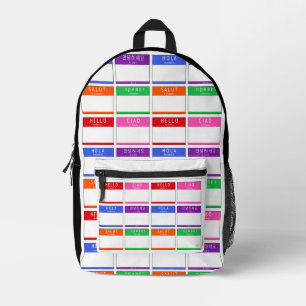 Impresa Hola Colorida Mi Nombre Es Salut Ciao Hola Mochila