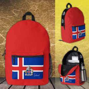 Impresa Islandia, mochila roja, bandera islandesa / patrió