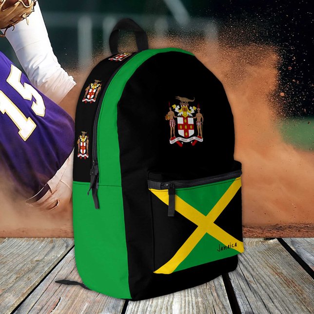 Impresa Jamaica, mochila negra, bandera jamaiquina / patri (Subido por el creador)