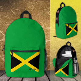 Impresa Jamaica, mochila verde, bandera jamaiquina / patri
