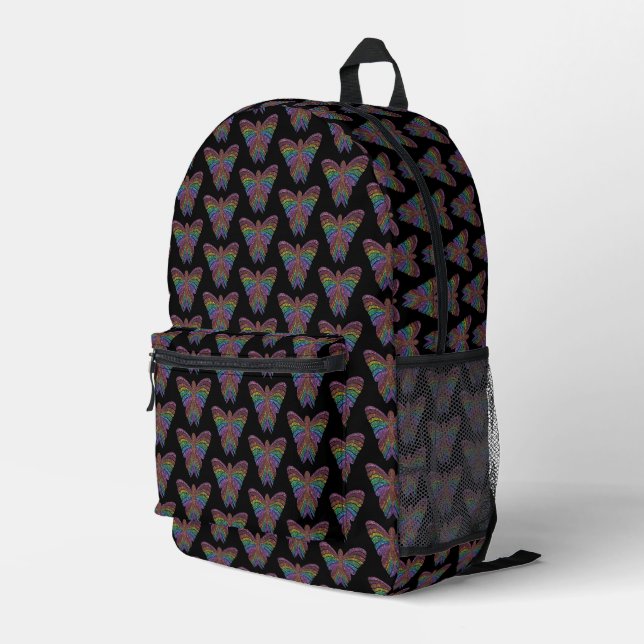 Impresa Mariposa Arcoíris (negra) - Mochila (Esquina derecha trasera )