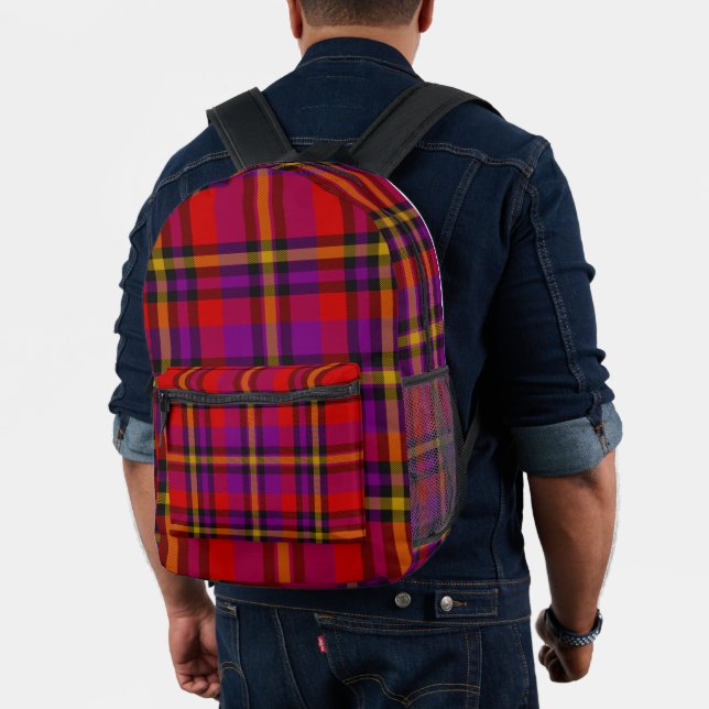 Impresa Mochila a cuadros escoceses de cuadros rojos, mora (Insitu (Modelo))
