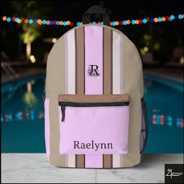 Impresa Mochila a rayas con monograma floral personalizado