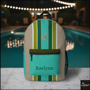 Impresa Mochila a rayas con monograma floral Turquesa Nomb