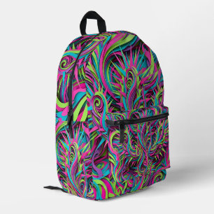 Impresa Mochila Abstracta de Cactus Neon en el Desierto
