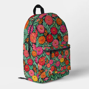 Impresa Mochila abstracta de zinnias y mariposas mexicanas